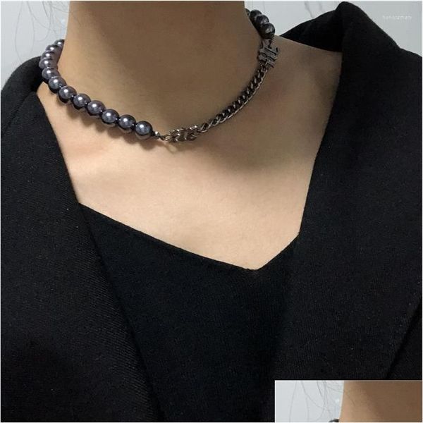 Chokers Choker Black Half Pearl Chain Collier Fomen Femmes Teen Girls Clavicule Goth Punk Hip-Hop Bijoux 2023 Drop Livrot Colliers PE DHP5V