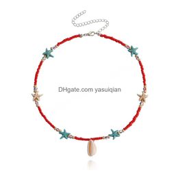 Collier de chaîne de perles de riz de couleur bohémienne pour femmes Summer Beach Shell Starfish Pendentif Femme Boho Bijoux Cadeau Drop de DHFKT