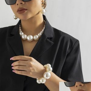 Colliers de cou de cou exagéré or grande imitation perles blanches pendentif collier pour femmes métal grand collier goutte livraison bijoux collier dholv