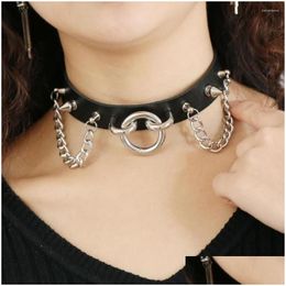 Chokers Choker Goth en acier inoxydable rivets rivets chaînes en cuir collage y pour les femmes ball gothique bijoux drop livraison couche dhkqt