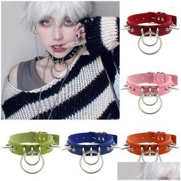 Chokers Choker Gothique Double Anneaux Spike Rivet Colliers Colliers Pour Femmes Esclave Statut Pu Punk Mens Chocker Collier Kpop Bijoux Dr Dhedv