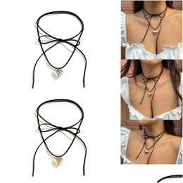 Colliers Collier Collier Pendentif Collier Collier Bijoux Clavicule Chaîne Tissé Noir Corde Amour Pour Les Femmes Avec Personnalité Réglable Drop D otszc