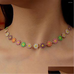 Colliers ras du cou coréen fleur marguerite clavicule collier pour femmes bohème colorf perles verre cristal perlé bijoux d'été livraison goutte otmcl