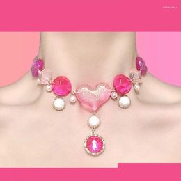 Chokers Collier de tour de cou pour femmes Babi Heart Pink Y2K Accessoires Kpop Bijoux Femmes Of The Ocean Colliers Drop Livrot Pendants DH2IL