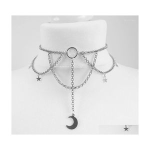 Chokers Choker Punk Dainty Chain Crescent Moon en Stars Witch Necklace Classical Charm Wedding Goth Women Gift Fashion Statement Go Dh5z2