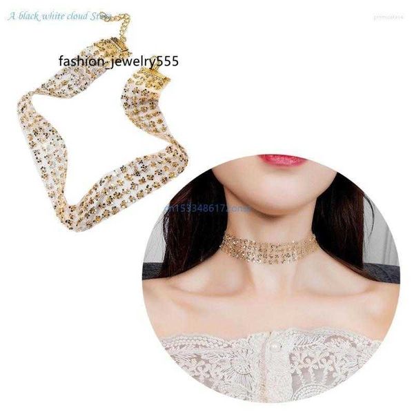 Chokers Choker Colliers de collier métallique large sexy pour femmes paillettes brillantes Collier de chaîne de gaz de gaze Bijoux de fête