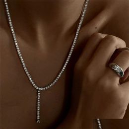 Colliers de cou de cou brillant strass en forme de T collier de pompon dames Y mode simple fête cristal clavicule chaîne bijoux accès Dhgarden Dhhiu