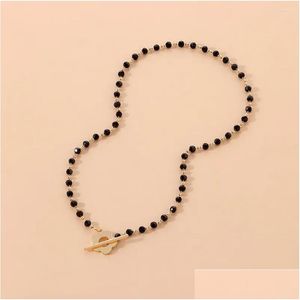 Colliers de tempérament de tempérament court OT boucle cristal noir femme femmes clavicule chaîne bijoux collier de perles goutte livraison stylo otx3n