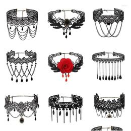 Chokers Choker Vintage Fringe Lace Pendant Goth Punk sleutelbeen Ketting Water Drop Pearl Sunflower Charm ketting sieraden voor vrouwen deli dh5ck