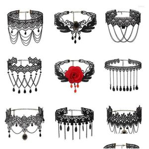 Chokers Choker Vintage Fringe Dentelle Pendentif Goth Punk Clavicule Chaîne Goutte D'eau Perle Tournesol Charme Collier Bijoux Pour Femmes Deli Dh5Ck