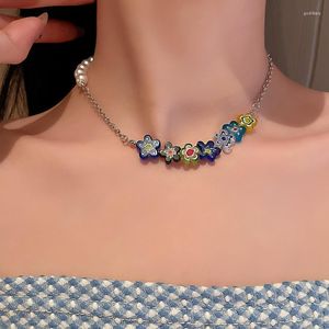 Colliers ras de cou en verre coloré marguerite, petite fleur, collier de perles, cadeaux Pinkycolor, Godl22