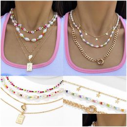 Chokers Colorf Flower Rice perle Collier Womens Simple Pearl Metal Tag Peach Heart Xl37 Drop Livrot Livrot Bijoux Colliers Pendants Dhke2