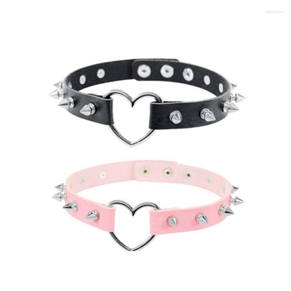 Gargantillas Cool Rock Sexy Harajuku Collar gótico mujeres hombres Steampunk cuero Spike remache Goth corazón Punk gargantilla collares gargantillas Spen22