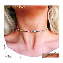 Chokers Creative Color Colded Choker Collier Simple Bohemian Beach National Wind Star Rice Perle Bijoux de vacances d'été Drop Del Otucu