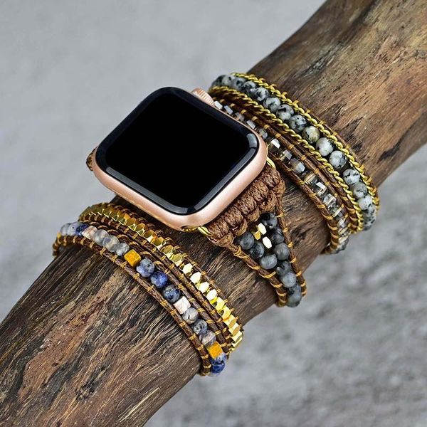 Gargantillas Creativas Gemas naturales Piedra para Apple Watch Band Bead Boho 3x Wrap Vegan Rope Watch Correa Pulsera Accesorios Joyería