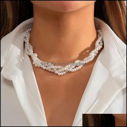 Gargantillas de cadena con cuentas de perlas cruzadas, Gargantilla corta, Collar para mujer, moda en capas con cuentas en el cuello, joyería 2022, Collarchok Bdesybag Dhnh7