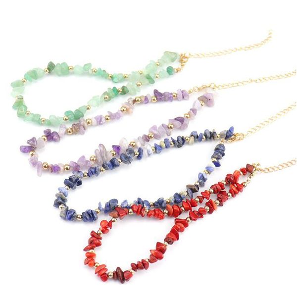 Sautoirs écrasés Colorf cassé puce perles ras du cou Boho cristal pierre naturelle collier de guérison Reiki en gros goutte Deli Dhgarden Dhuek