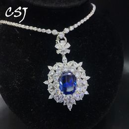 Colliers CSJ Big Stone Luxury Sapphire Collier Sterling 925 Argent Créé Zircon Tour de cou Pendentif pour les femmes Party Bijoux Cadeau 231130