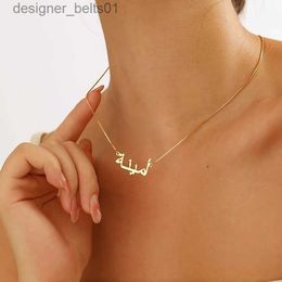 Personalisierte arabische Namenshalsketten für Frauen, Gold, Silber, Box-Kette, Edelstahl-Schmuck, personalisierter hebräischer Anhänger, Halsband, Geschenk, L231201