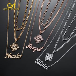 Chokers Collier de nom personnalisé pour femmes Pendre vintage Fashion Angel Eyes multiples couches Chaîne Bijoux Plaque 230817