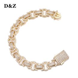 Colliers DZ 13mm Heavy Byzantin Baguette Bracelet Printemps Glacé Cubique Zircon Pierres avec Dos Solide pour Hommes Hip Hop Bijoux