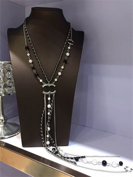 Gargantillas Diseñador Collares pendientes Perla Collar de cadena larga Mujeres CCity Joyería Mujer Suéter Cadena 7453