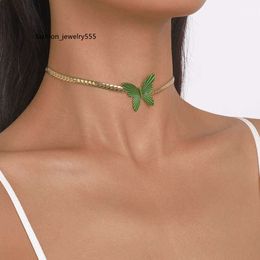 Chokers Designer's Cuban Green Butterfly Neckain Dames Zomer Nieuwe Cool Style Small Style Slagekjes Ketting Butterfly Pendant ketting sieraden