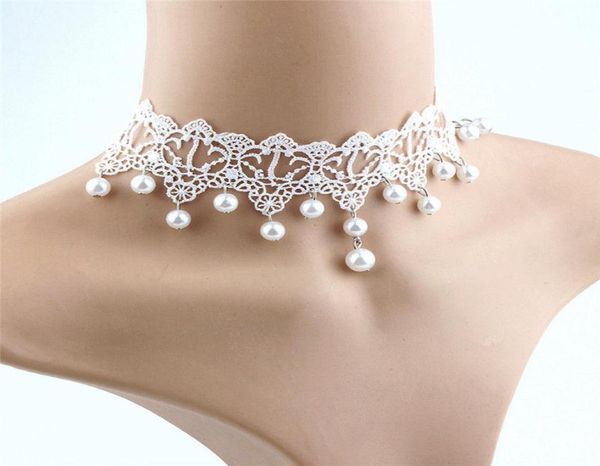 Sautoirs élégant Vintage imitation perle dentelle blanche déclaration colliers ras du cou bijoux de mariée pour les femmes de mariage Fashion4694883