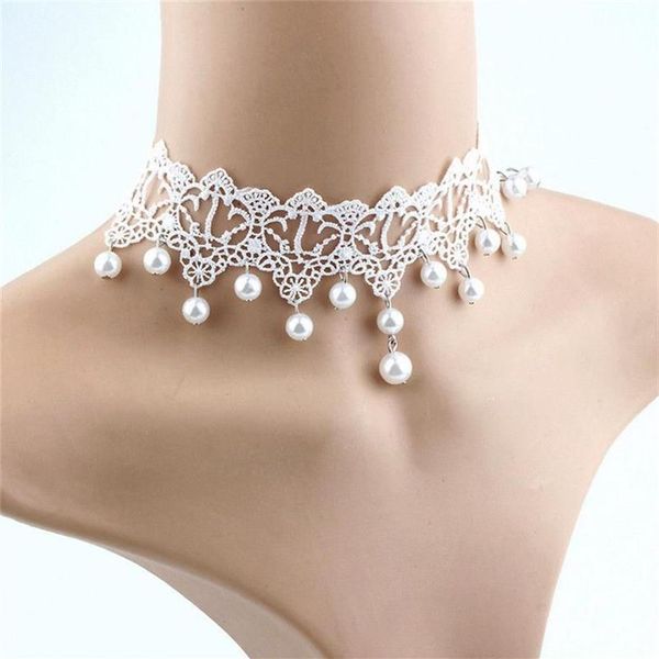 Colliers élégants vintage imitation perle dentelle blanche déclaration colliers ras du cou bijoux de mariée pour femmes mariage fashion213z