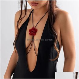 Sautoirs Élégant Y Coréen Veet Big Rose Fleur Croix Poitrine Corps Chaîne Collier Pour Femmes Été Bikini Bijoux Accesso Dhgarden Dhp6F