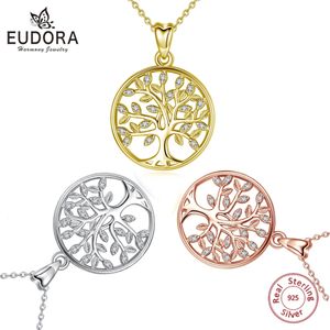 Sautoirs Eudora 925 argent Sterling arbre de vie pendentif collier or Rose couleur or AAA CZ Fine bijoux de mode pour les femmes 231129