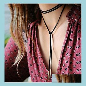 Chokers Europees zwart lederen choker ketting koord voor charmes mode dames lange snaar hangtrui trui ketting groothandel druppel dhflo