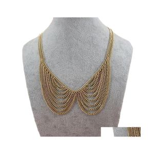 Chokers Europese eenvoudige stijl Goud vergulde metalen ketting Tassel Kraag Dubbele ketting Damesjurk Fijne sieraden C3 Drop Delivery Neckl DH7BO