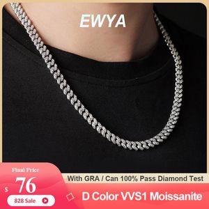 Colliers EWYA 100% véritable collier de chaîne de cou cubain pour hommes femmes 8mm S925 argent Sterling Hip Hop diamant colliers de Tennis 230923