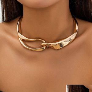 Chokers exagerados gruesos de metal pesado gran collar de gargantilla mujer punk gótico irregar cadena retorcida grunge joyería steampunk Men dheur