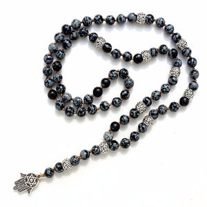 Chokers FANCY SCANDAL Long Lariat necklace with 8mm Natural stone beads and Hamsa Pendant Men Necklace for men Mala Gift 230331