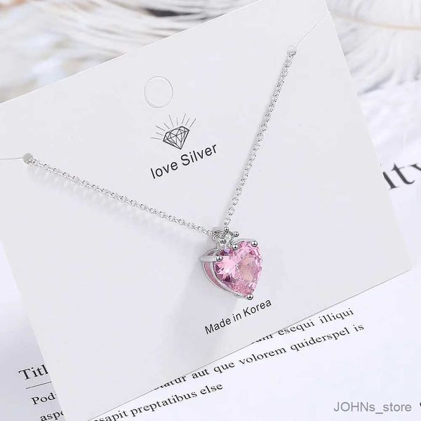 Gargantillas moda 925 plata esterlina collares de corazón rosa para mujeres joyería de lujo regalo femenino artículos de envío R231129