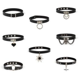 Sautoirs Mode Cosplay Harajuku Punk Rock Gothique Ras Du Cou Colliers Y Pu Cuir Coeur Rond Spike Collier Collier Corps Accessoires Drop Deli