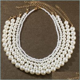 Sautoirs Mode Élégant Blanc Imitation Perle Collier Ras Du Cou Grandes Perles Rondes Colliers De Mariage Pour Les Femmes Charme Bijoux 3073 Q2 Dro Dh2Rk