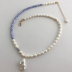 Colliers de perles d'eau douce à rayures, pendentif en perles baroques, bijoux faits à la main, ras du cou pour femmes, cadeau quotidien, 231010