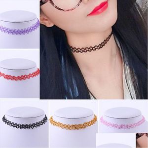 Chokers Mode Handgemaakte Vintage Hippie Stretch Tattoo Choker Ketting Elastische Lijn Punk Grunge Verklaring Kettingen Hip Hop Sieraden Voor Dhva5