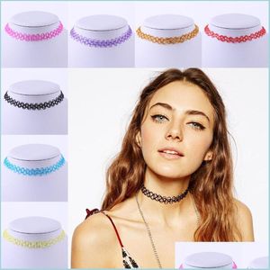 Chokers Fashion Fashion Fashion Finage Vintage Hippy Stretch Tattoo Collier Choker Elastic Ligne Punk GRUNGE Colliers Bijoux pour femmes Dhv4a