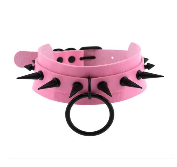 Chokers Fashion Rosa cuero de cuero Collar de espiga negra para mujeres Metal Rivet Collar Collar Girls Party Club Chockics Gothic Acc3730699