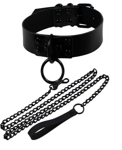 Chokers mode sexy rivet femmes homme noir noir punk gothique alter esclave pu cuir traction chaîne de corde de corde