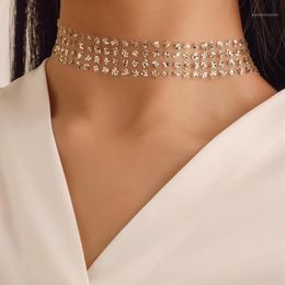 Sautoirs Mode Sexy large collier en métal colliers ras du cou pour les femmes paillettes brillantes gaze maille Chocker collier bijoux de tempérament A00303b