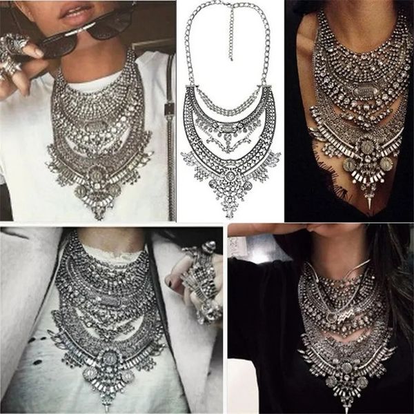 Sautoirs Mode Argent Plaqué Vintage Déclaration Grand Collier Collier Femmes Boho Ethnique Indien Maxi Grand Chunky Collier Collier Bijoux 231007