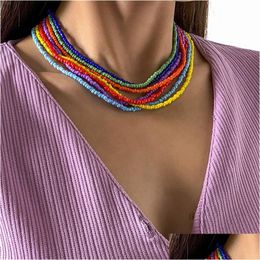 Chokers Collier de perles de riz arc-en-ciel à la mode et vintage usée avec des perles tissées pour les femmes Colliers de bijoux de livraison pe dhy2n