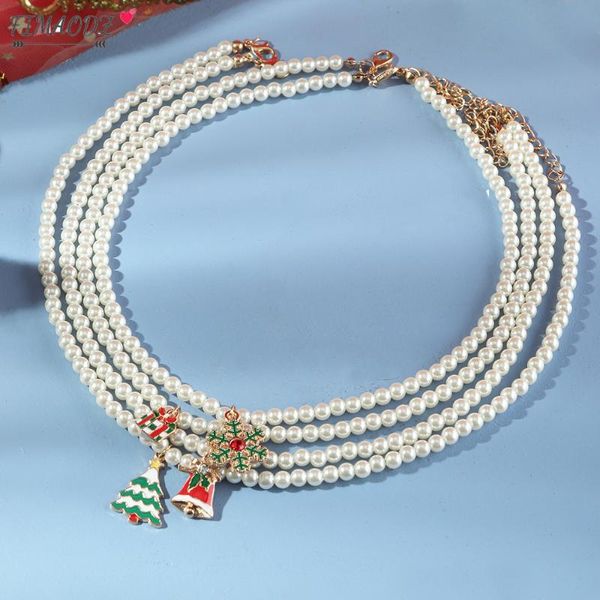 Gargantillas FIMAODZ Collar de Navidad Gargantilla para mujeres Niños Copo de nieve Campanas de árbol Cadena de clavícula Encanto Collares de perlas Regalo de joyería