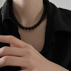 Chokers Franse vintage zwarte parel ketting eenvoudige acryl kralen ketting