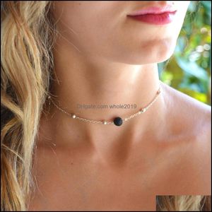 Sautoirs Or Sier Mini Perles De Pierre De Lave Noire Diy Huile Essentielle Par Diffuseur Collier Ras Du Cou Charmes Collier Bijoux Femmes Drop Delive Dh4Kx